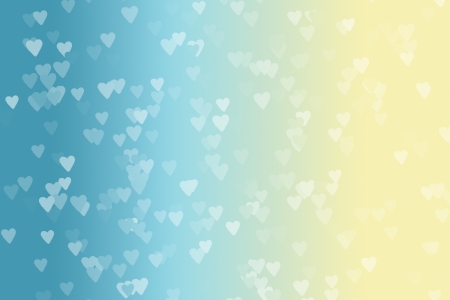 White heart bokeh on color gradient background  blue, yellow の写真素材