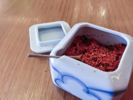 Red Spices in Ceramic Jarの写真素材