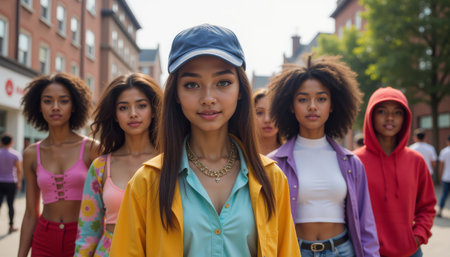 Group of stylish friends in urban settingの素材