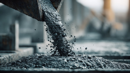 Wet concrete pouring concrete construction site cement mix building foundation gray texture close up detail industrial material heavy industryの素材