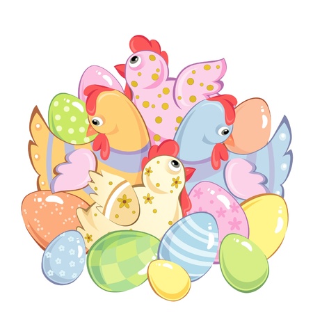 easter illustration with hens and eggsのイラスト素材