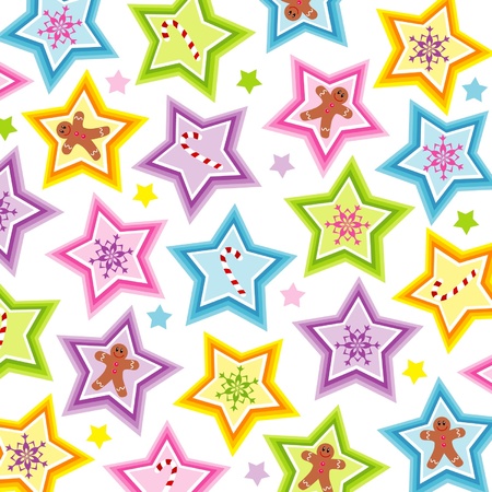 Christmas wallpaper with stars, candies, snowflakes and gingerbreadsのイラスト素材