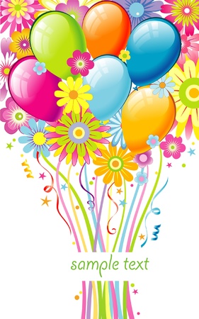 Celebratory card with flowers and balloonsのイラスト素材