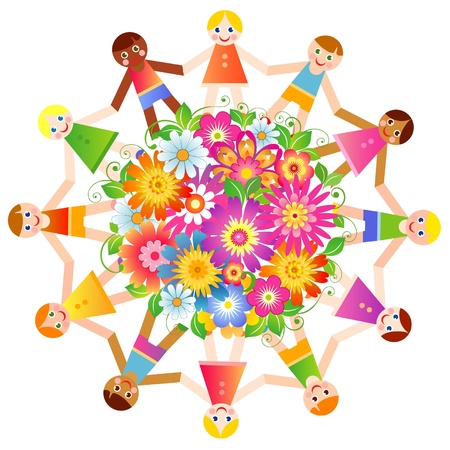 Happy children around the earthのイラスト素材