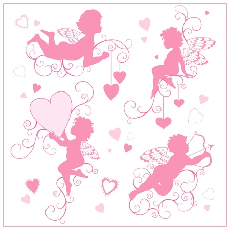 elements for valentine`s day with angelsのイラスト素材