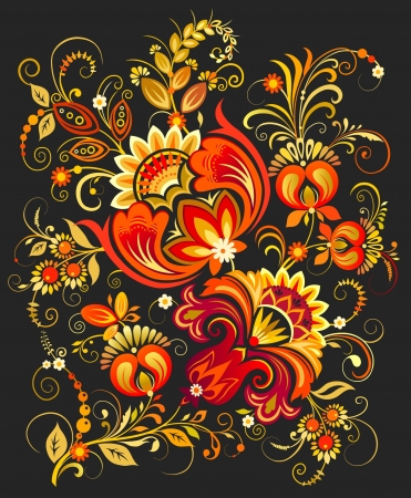 Floral ornament on a black backgroundのイラスト素材