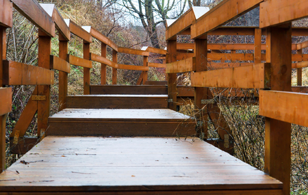 wooden staircase on the shoreの写真素材