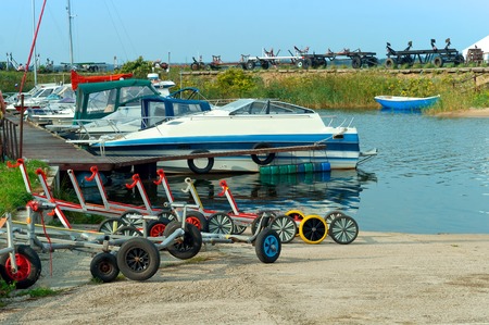 boats at the pier, accessories yachting, trailer for boats and yachtsの写真素材