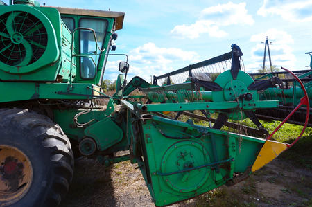 tractor for harvest, green tractor, agricultural machineryの写真素材