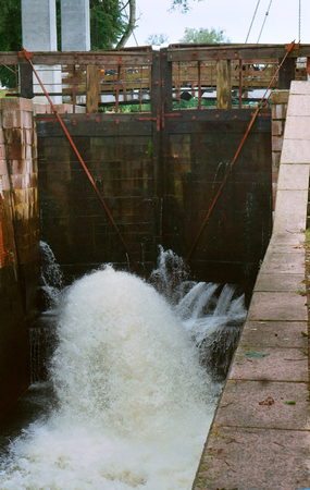 the water level in the channel, hydraulic gateway, gateway controllerの写真素材
