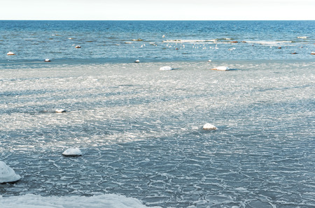 ice slush from the sea, snow slurry in the reservoirの写真素材