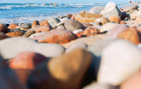 rocky coast of the sea, large stones on the sea shoreの写真素材