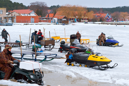 snowmobiles for fishing, Nida, Lithuania, March 10, 2018のeditorial素材