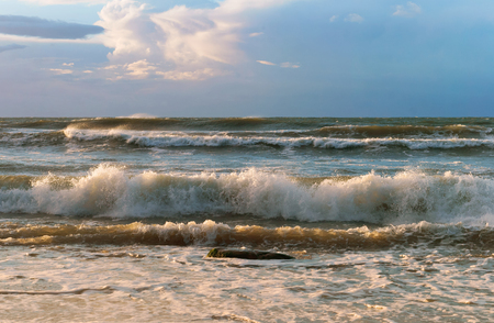 sunset on the sea, sunrise on the coast, purple sky at sunsetの写真素材