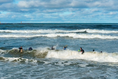 fishing for amber, people catch amber waves, the Baltic sea, Kaliningrad region, Russia, 28 October 2018のeditorial素材