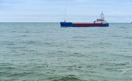 empty container ship, cargo ship, Baltic seaの写真素材