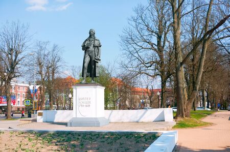 monument to Schiller, monument to German poet, philosopher and playwright Friedrich Schiller, Kaliningrad, Russia, April 6, 2019のeditorial素材