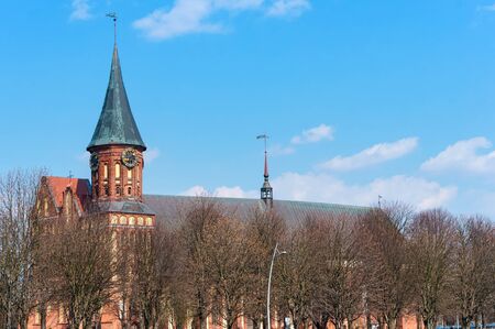 Cathedral in Kaliningrad, Cathedral of our lady and St. Adalbert, brick Gothic, Kaliningrad, Russia, April 6, 2019のeditorial素材