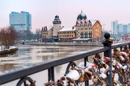 district fishing village in Kaliningrad, fish village-ethnographic and trade and craft center winter, Kaliningrad, Russia, eastern European, January 8, 2019のeditorial素材