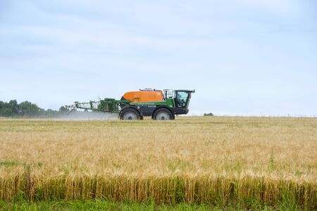agricultural machinery for watering and irrigation, sprayer machine, Kaliningrad region, Russia, 1 August 2019のeditorial素材