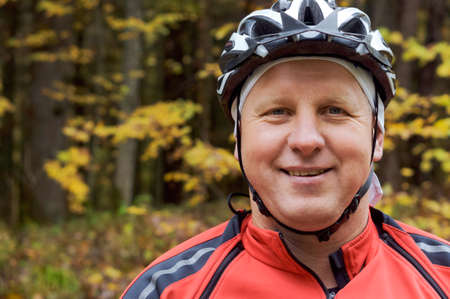 a man in a Bicycle helmet , a smiling man in a Bicycle helmet, Kaliningrad region, Russia, October...