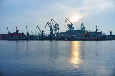 machinery and equipment in the sea port, commercial sea port, Baltic sea, Eastern Europe, Russia, Kaliningrad, 21 December 2019のeditorial素材