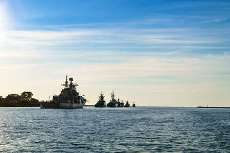 warships on the roadstead, ships in the Baltic sea, Baltiysk, Kaliningrad region, Russia, July 19, 2020のeditorial素材