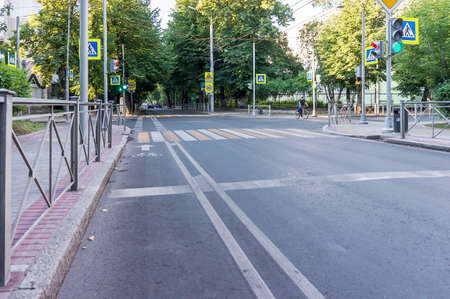 bike path to the left of the roadway, road infrastructure in the city, Russia, Kaliningrad, Komsomolskaya street, August 16, 2020のeditorial素材