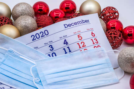 calendar and New year, new year toys and medical mask, planning for the next year, mask mode 2021の写真素材