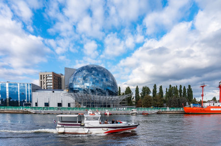 the Museum complex planet ocean, floating light ship "Irbene", The World ocean Museum, the building of a glass ball, Kaliningrad, Russia, September 29, 2020のeditorial素材