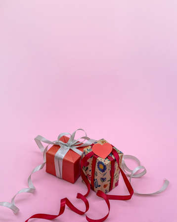 rose background, gift packaging, red ribbon wrapped gift, holiday gift, valentine's day February 14