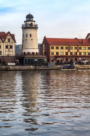 Kaliningrad, Russia, January 02, 2021. The architecture of the Fishing Village in Kaliningrad. Fish village-ethnographic and trade and craft center. Architectural style of the pre-war East Prussian city of Koenigsbergのeditorial素材