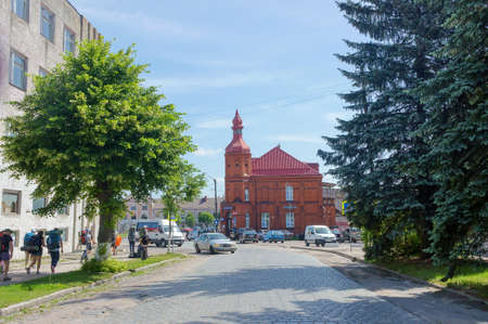 Ozersk (Darkehmen, Angerapp), Kaliningrad region, Russia, June 15, 2019. Post office building. Cultural heritage monument. Red brick architecture.のeditorial素材