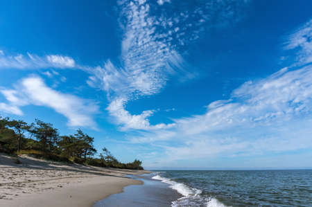 Sea coast. Waves on the Baltic Sea. Waves and storms at sea.