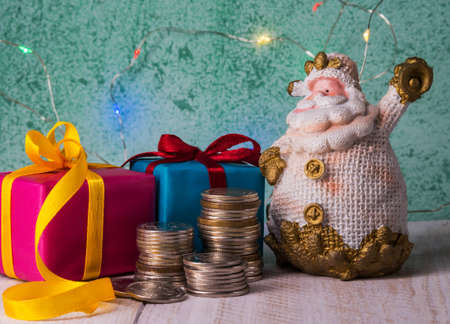 Gifts and money for the holiday. New Year's card. Holiday New Year and Christmas 2022.の写真素材