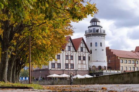 Kaliningrad, Russia, October 18, 2021. Architecture in the German-style "Fish Village", old town. Ethnographic and trade and craft center.のeditorial素材