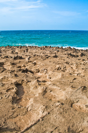 Rocky shore and horizonの写真素材