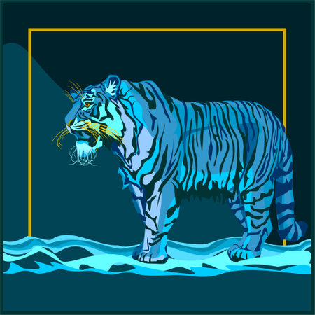 Water Tiger symbol of 2022 year, side view standingのイラスト素材