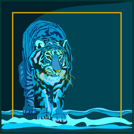 Water Tiger animal 2022 year, front view standing and lookingのイラスト素材