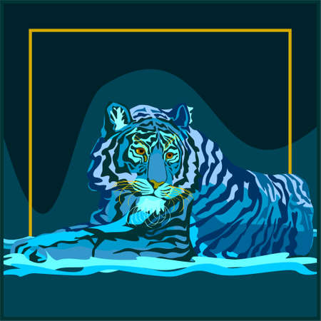 Water Tiger animal of 2022 year, lying down looking to right sideのイラスト素材