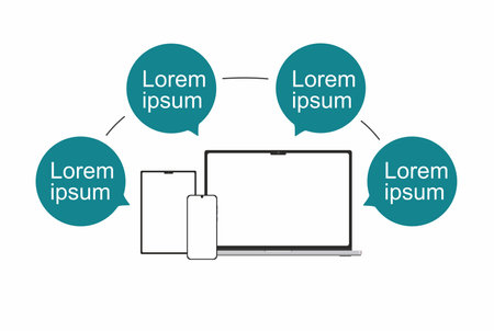 Laptop, mobile phone, tablet and social media diagram mockup with infographicのイラスト素材