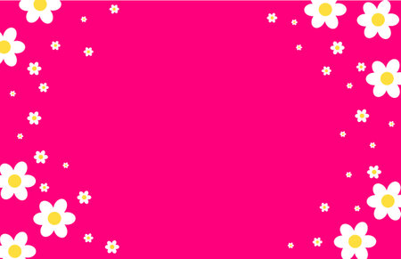 White daisies frame on pink background. Vector illustration.のイラスト素材