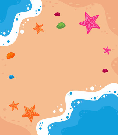 Summer background frame with seashells and starfish. Vector illustration.のイラスト素材