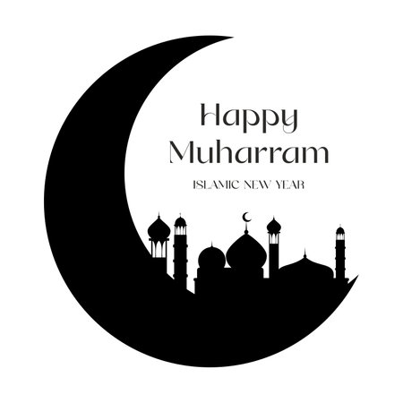 happy muharram greeting design with mosque and crescent moonのイラスト素材