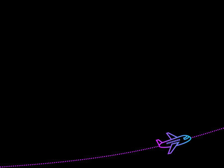 Neon irplane flying in the sky. Vector illustration on a black background.
