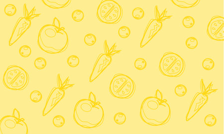 Seamless pattern background with hand drawn doodle fruits and vegetables