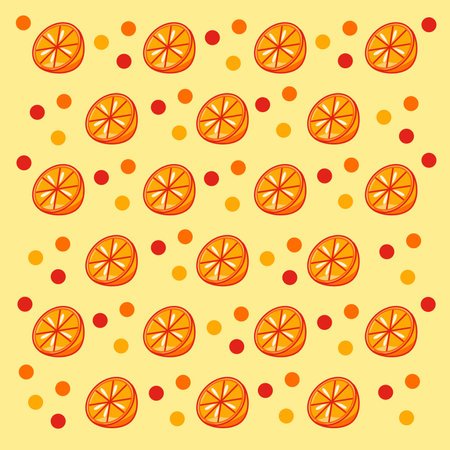 Seamless pattern with orange slices and dots. Vector illustration.