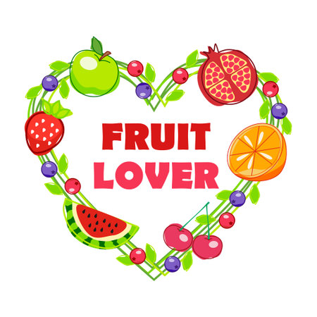 Fruit and berry heart frame. Vector illustration for your designのイラスト素材