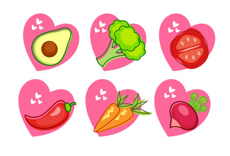 Vegetables and fruits icons set. Vector illustration in cartoon styleのイラスト素材