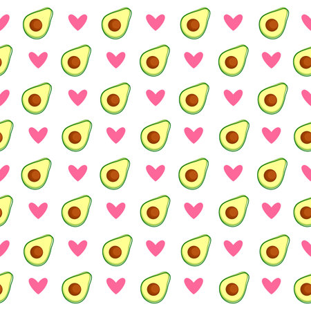 Avocado and hearts seamless pattern. Vector illustration for your design. Avocado pattern.